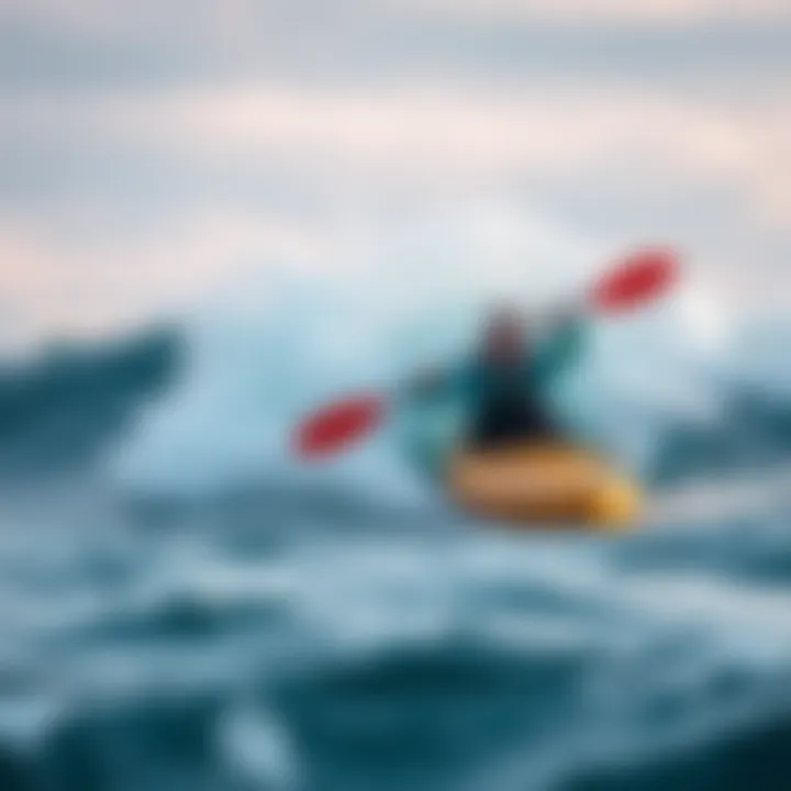 Kayaking Through Ocean Swells Kayaker navigating through ocean swells in San Diego waters