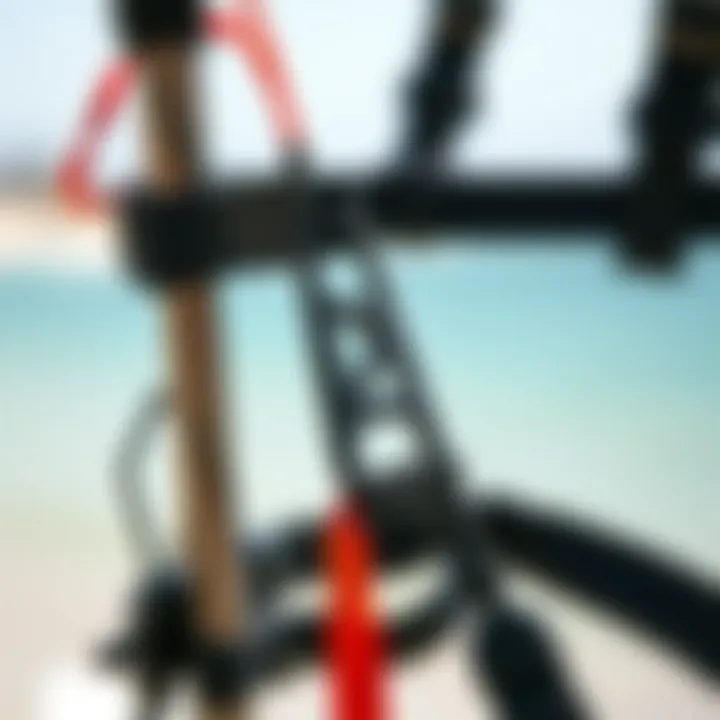 Close-up of a kite surf harness showcasing construction details