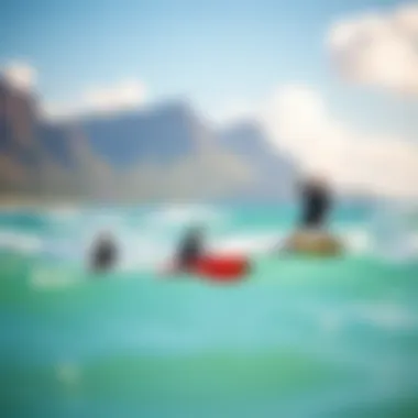 Kite surfers enjoying the waves, demonstrating techniques and camaraderie amidst the beautiful Hawaiian backdrop.