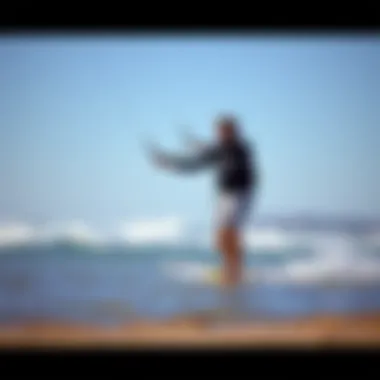 Kiteboarding Techniques Demonstration Instructor demonstrating kiteboarding techniques on the shore
