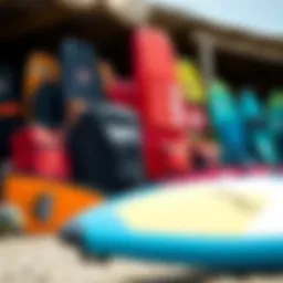An array of kitesurf board bags in various sizes and designs