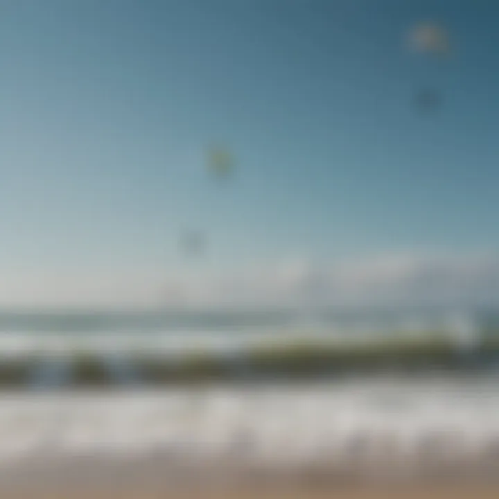 A scenic view of the Outer Banks coastline with kitesurfers