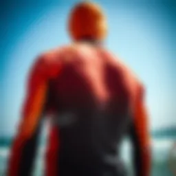 Close-up view of a kitesurfing wetsuit showcasing its fabric texture and features