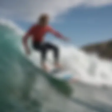 Surfer demonstrating advanced techniques using Mark Richards fins in action