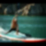 Demonstration of paddle technique on a stand-up paddleboard