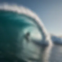 A surfer riding a massive wave with perfect technique