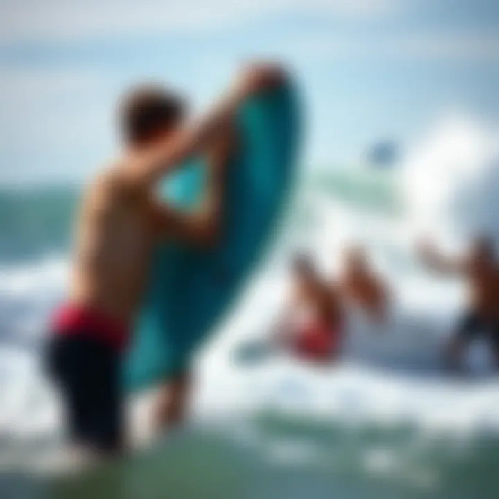 Collective Practice of Pop-Up Techniques Group of surfers engaging in pop-up practice