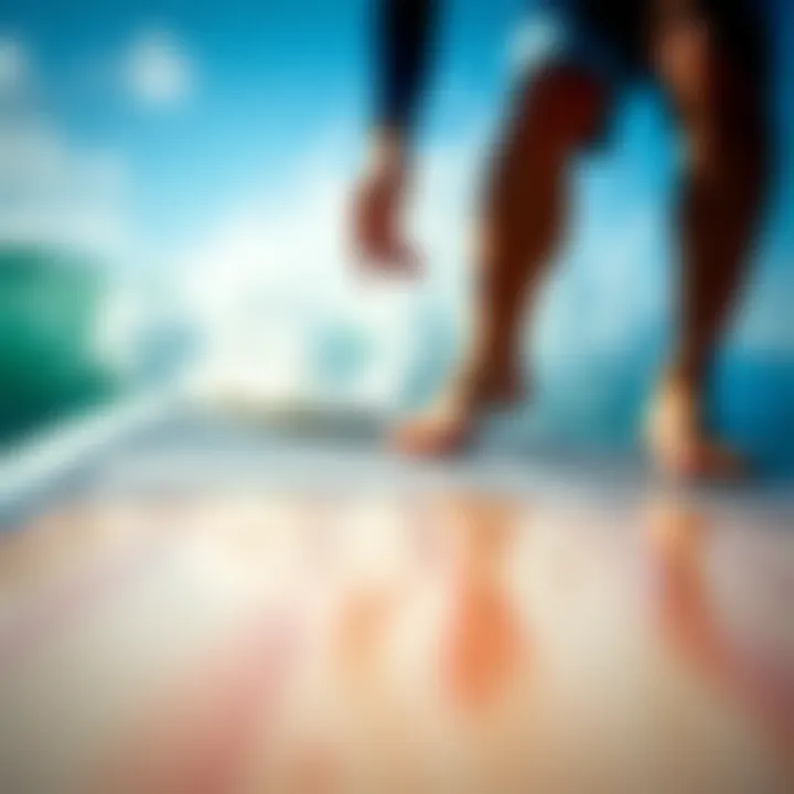 Surfboard Focus: The Pop-Up Close-up of surfboard during pop-up exercise