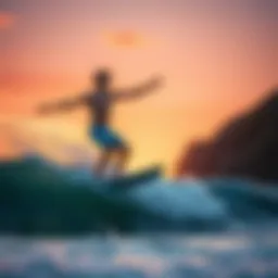 Surfer practicing pop-up technique on the beach