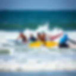 Diverse surfers enjoying waves together