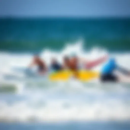 Community of Surfers Riding the Waves Diverse surfers enjoying waves together