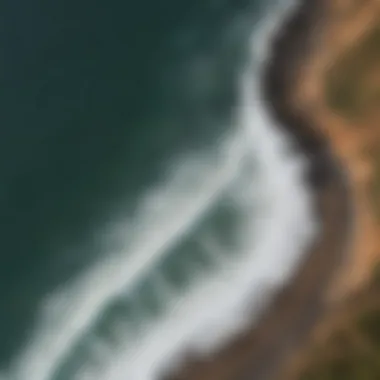 Aerial view showcasing the rugged coastline of Mavericks