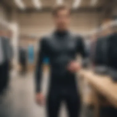 A person trying on a wetsuit for the perfect fit in a store