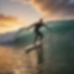 A surfer skillfully navigating a wave at sunset