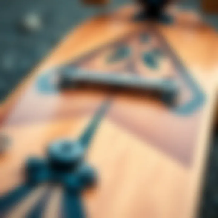 Detailed Skateboard Deck Design Close-up of a skateboard deck showcasing unique design elements