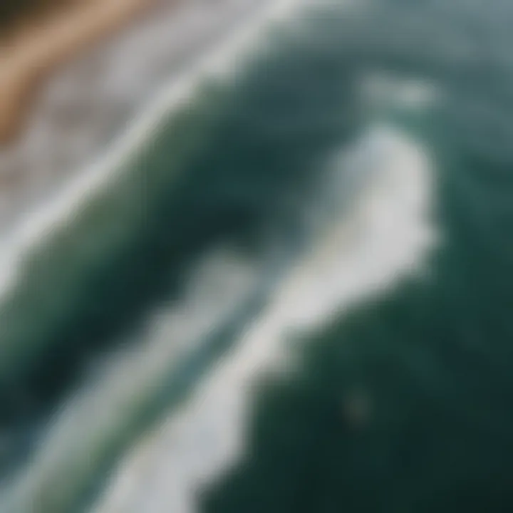 Aerial view of a coastal area with waves