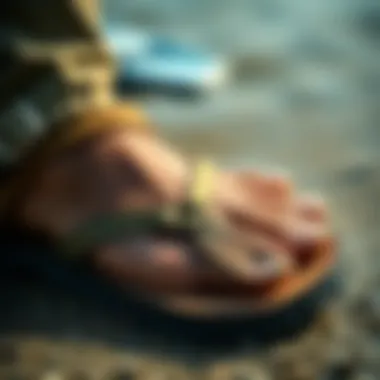 Showcasing Craftsmanship of Olukai Youth Sandals Close up of Olukai youth sandals showcasing craftsmanship