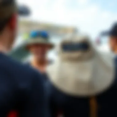 Group of aquatic adventurers sporting O'Neill hats on a beach