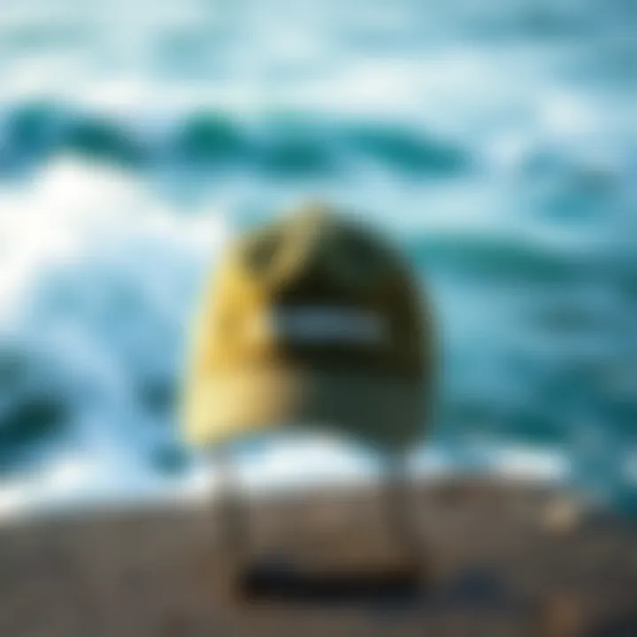 O'Neill hat displayed against a backdrop of crashing waves