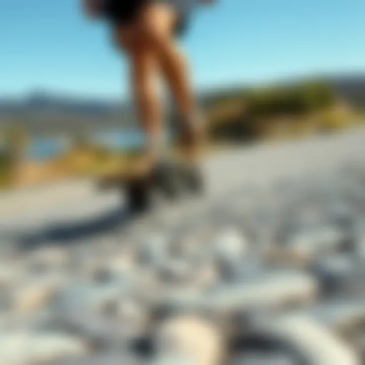 Longboard rider enjoying a smooth cruise over uneven pavement