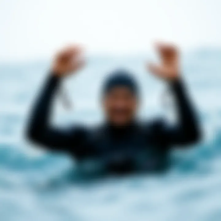 Person testing the Patagonia R3 wetsuit in cold water conditions, demonstrating its functionality