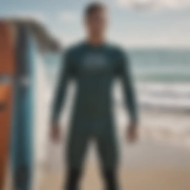 An artistic display of various Patagonia surf suit designs