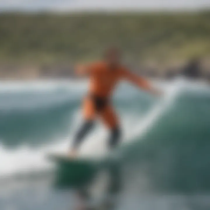 A surfer showcasing the flexibility and performance of a Patagonia surf suit in action
