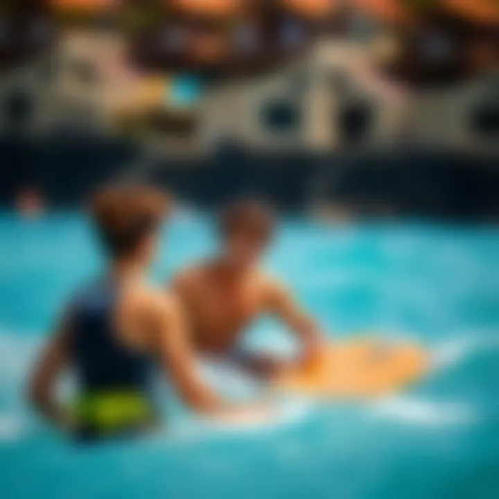 Expert Instruction at Pelicano Surf Camp An instructor guiding a student on proper surf techniques in the water