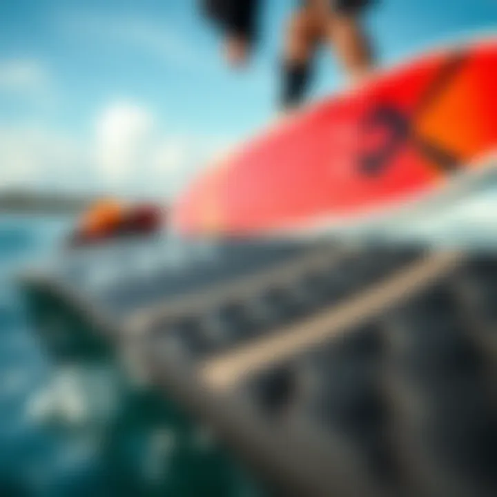 Close-up of high-quality skimboarding gear including boards and pads