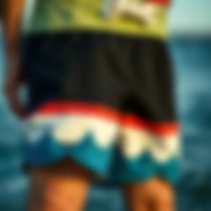 Detailed view of Quiksilver scallop boardshorts showcasing unique design elements