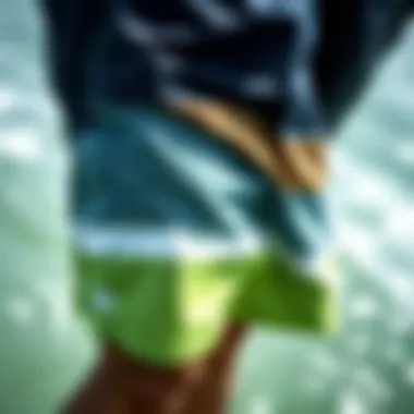 Close-up of the material used in Quiksilver scallop boardshorts highlighting durability and comfort