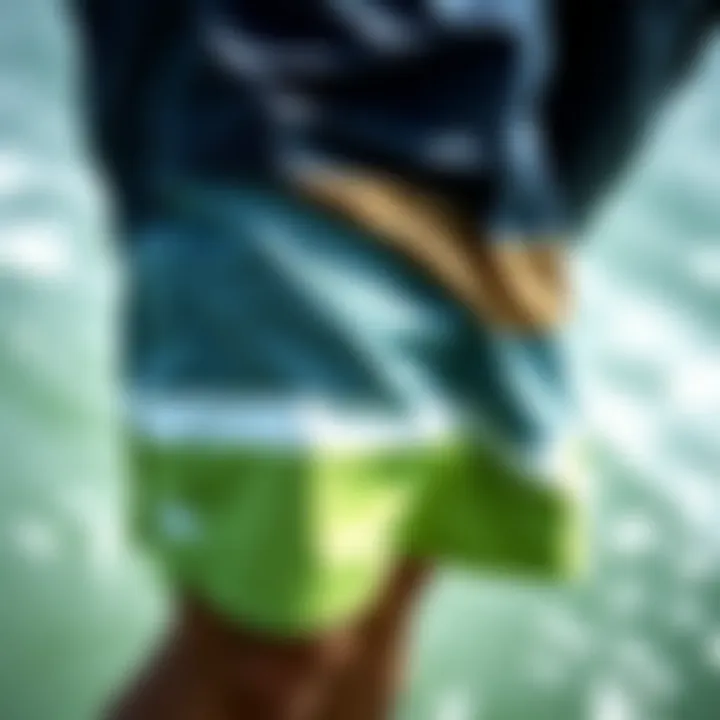 Close-up of the material used in Quiksilver scallop boardshorts highlighting durability and comfort