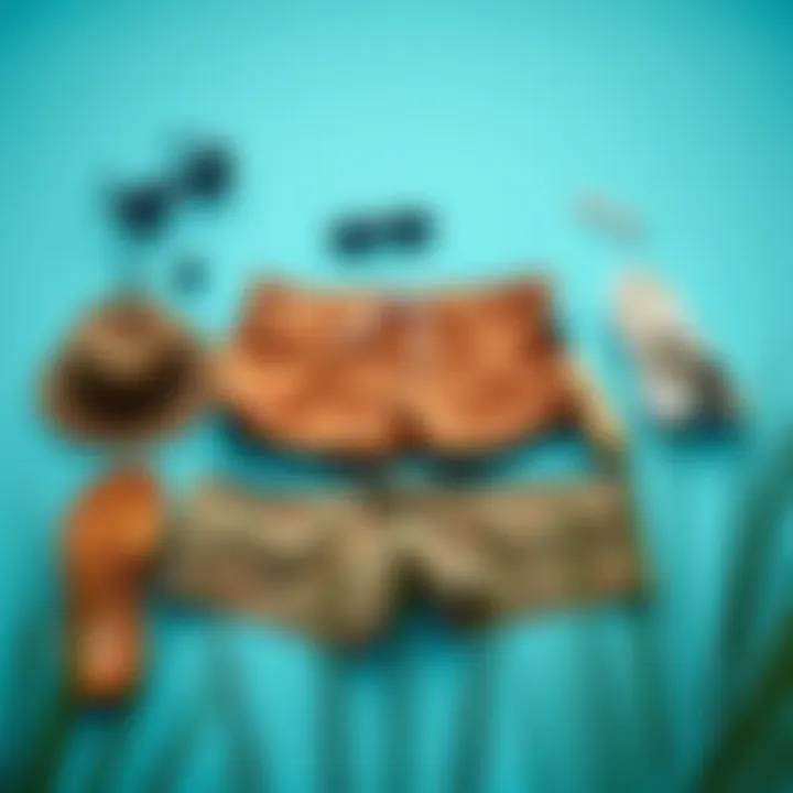 Casual Summer Look Featuring Quiksilver Union Shorts Flat lay display of Quiksilver Union shorts with accessories for a casual summer ensemble.