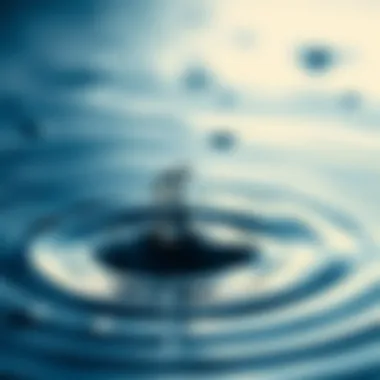 Droplets creating ripples on water surface