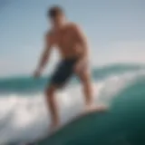 Dynamic view of RVCA sports shorts in action during a surf session