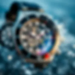 Close-up of a salt water watch showcasing its intricate design