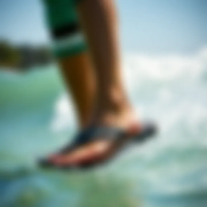 Sanuk Sandy Flip Flops in Action Individual wearing Sanuk Sandy flip flops while engaged in water activities