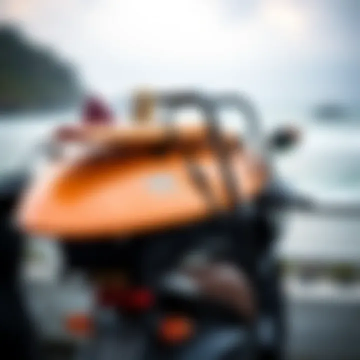 Safety Features of Scooter Surfboard Racks Safety features of a scooter surfboard rack ensuring secure transportation of surfboards