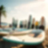 Variety of Paddle Board Types Different types of paddle boards displayed on a sunny beach