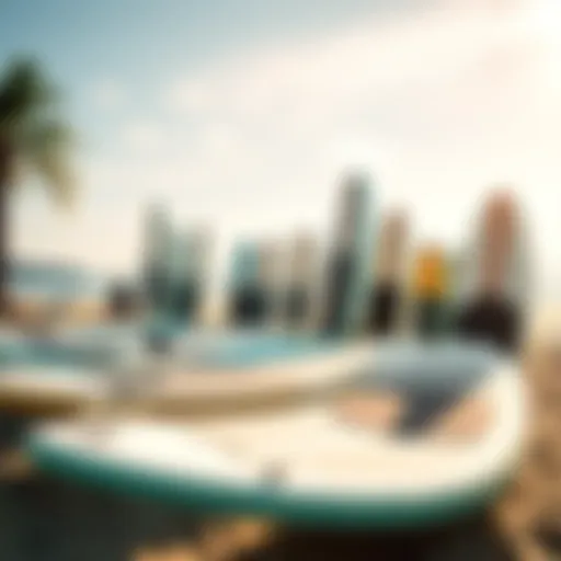 Variety of Paddle Board Types Different types of paddle boards displayed on a sunny beach