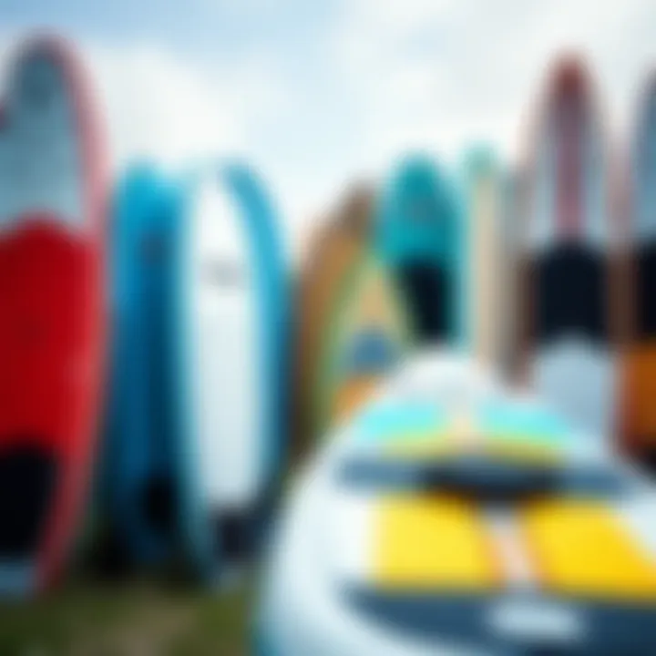 A selection of paddle boards showcasing various sizes and shapes