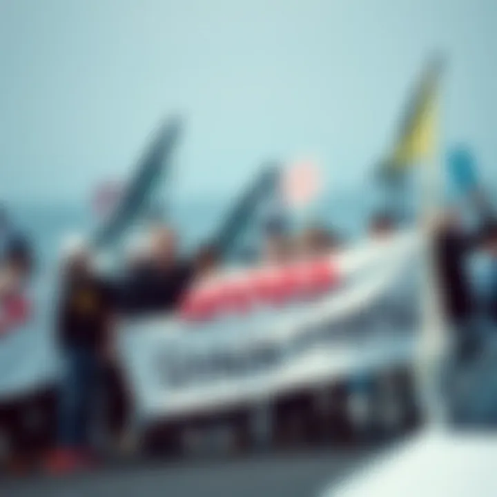 Activism Against Shark Finning Protesters holding banners advocating against shark finning, symbolizing the growing resistance and activism.