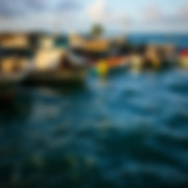 Impact on Coastal Communities A bustling coastal community affected by shark finning, highlighting the economic impact on local livelihoods.