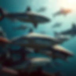A diverse range of shark species swimming in their natural habitat, showcasing the beauty of marine life.