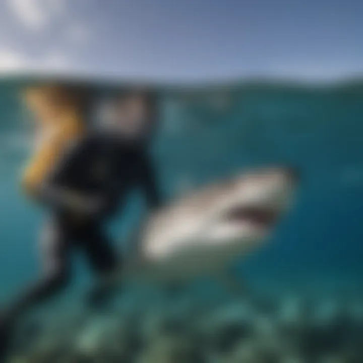 Diver wearing a shark resistant wetsuit while exploring underwater