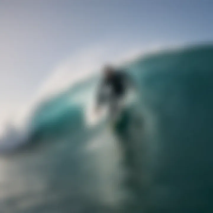 Surfer catching a wave in a shark resistant wetsuit