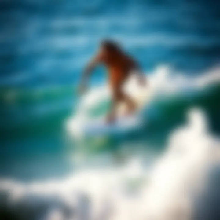 Surfer Riding a Wave on a Short Foam Surfboard Surfer riding a wave with a short foam surfboard