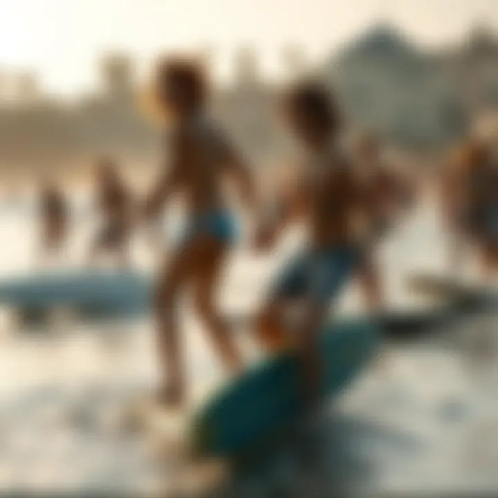 Community of Skimboarders A vibrant skimboarding community at a local beach