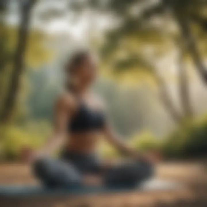 A mature individual practicing yoga in a serene outdoor setting