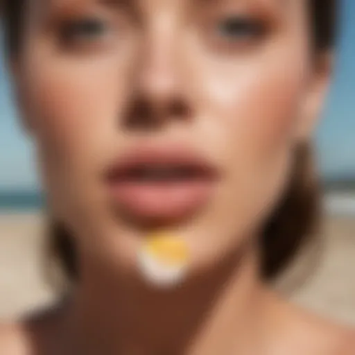 Close-up of lips protected with Sun Bum lip balm on a beach